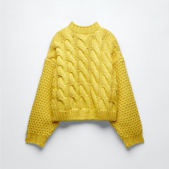 NWT. Zara Yellow Cable Knit Sweater. Size S. - Picture 5 of 9